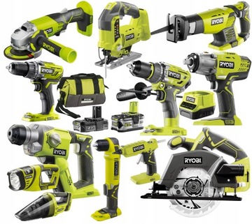 НАБОР RYOBI ИЗ 12 ИНСТРУМЕНТОВ 18 В КОМБО +5 Ач + СУМКА 2 Ач