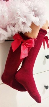 Длинные гольфы RED с бантиками, бордовые, Рождественские 104-110 3-5л