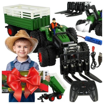 Traktor Zdalnie Sterowany R/C z Przyczepą i Widlakiem Prezent Dla Chłopca