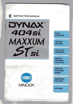 MINOLTA DYNAX 404si MAXXUM ST si РУКОВОДСТВО