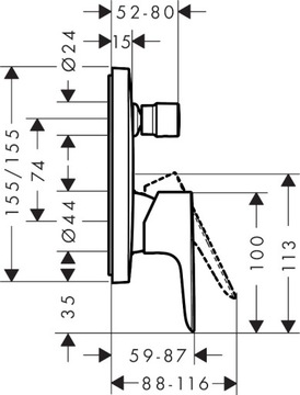 BATERIA WANNOWA PODTYNKOWA CHROM HANSGROHE TALIS E