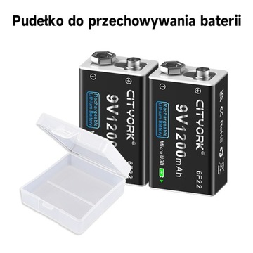 2 szt. 9V 6F22 Micro USB akumulator litowo-jonowy z kablem USB