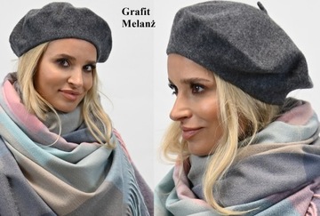 Beret Damski Francuski z antenką Grafit Melanż