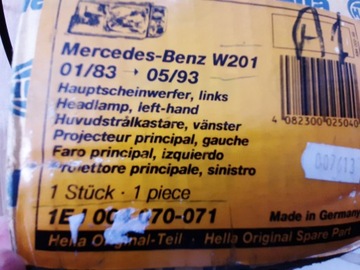 фото thumb №16, Фара левый mercedes 190 w201 1982-1993 оригинал hella 1ej004070-071