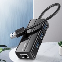 UGREEN — сетевой адаптер Ethernet с USB-концентратором — RJ45 1000 Мбит/с / 3 порта USB 3.0