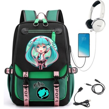 НОВЫЙ ШКОЛЬНЫЙ РЮКЗАК ШКОЛЬНЫЙ РЮКЗАК HATSUNE MIKU USB ВЫКРОЙКИ А4 БОЛЬШОЙ