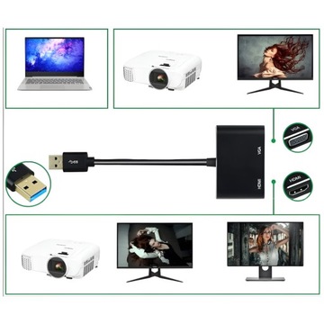 ВИДЕОКАРТА с USB 3.0 на HDMI и разветвителем VGA