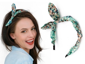 OPASKA DO WŁOSÓW miętowa PIN UP kwiaty KOKARDA