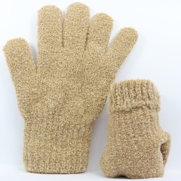 Damskie 15 lat+ Akryl BUKLA Ciepłe Rękawiczki Jesień Zima 21 cm BEŻOWE L g
