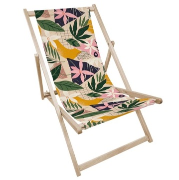 Leżak Plażowy Bukowy FLORAL COLLAGE Balkonowy Plażowy Ogrodowy