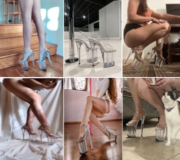 ТУФЛИ НА ПЛАТФОРМЕ ПРОЗРАЧНЫЕ СТАЛЬНЫЕ ОЧКИ 20 СМ SexyHeels размер 36