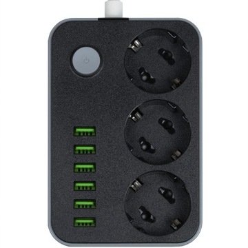 Antyprzepięciowa listwa zasilająca 2m 3 x 230V i 6 x USB 5V przedłużacz