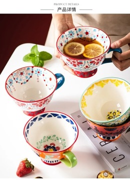 Ceramic Coffee Cup Bohemian Flower Hand Painted INS Breakfast Cup High