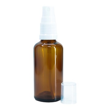 Butelka szklana 50 ml brązowa z atomizerem białym