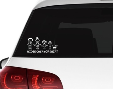 Naklejka na auto RODZINA Dzieci Wiozę Cały Mój Świat *WZORY *KOLORY *24cm