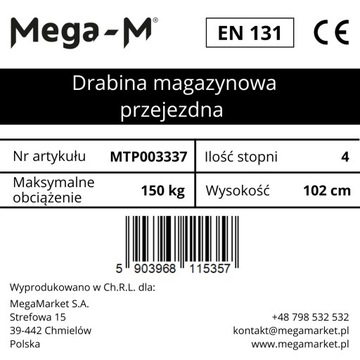 Лестница для хранения PODEST мобильная с платформой, 4 ступеньки, 102 см Мега-М