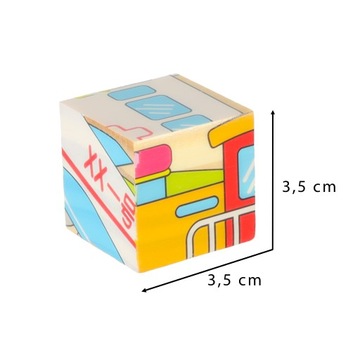 KLOCKI DREWNIANE UKŁADANKA EDUKACYJNE PUZZLE KOSTKI POJAZDY 6W1 ZESTAW 9EL.