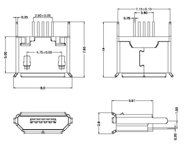 Разъем Micro USB B, вертикальный печатный узел THT/4837