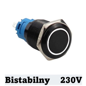 Кнопочный переключатель черный SPDT на металле 16мм LED 230V bi