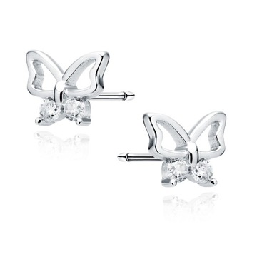 Серебряные серьги PR925 Gold -Platerflies, бабочка с цирконами DZ