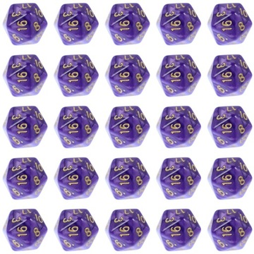 ZESTAW 25 KOSTEK K20 RPG AMETYSTOWA DOLINA KOŚĆ DWUDZIESTOŚCIENNA