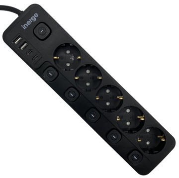 УДЛИНИТЕЛЬ ПИТАНИЯ 5 РОЗЕТОК 3 м 4x USB-ЗАРЯДНОЕ УСТРОЙСТВО 3x1,5 мм² 5x светодиодов