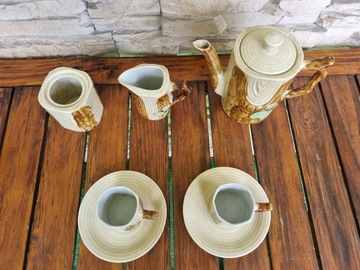 Старые подписанные керамические блюда, кувшин, чайник, сервиз, дерево