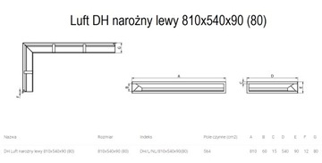 KRATKA KOMINKOWA LUFT NAROŻNY 540X810X90 3x