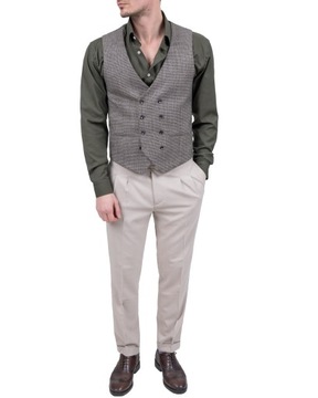 Kamizelka męska dwurzędowa pepitka elegancka casual brazowa - 58