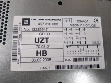 RADIOODTWARZACZ CD 30 MP3 DELPHI OE 497316088 OPEL CORSA ASTRA ZAFIRA