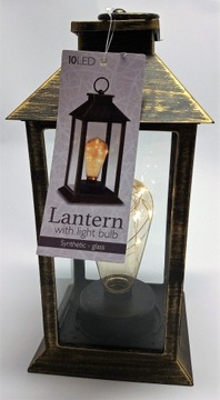 LAMPION LED LATARENKA Z ŻARÓWKĄ LATARENKA LED 14 x 29 cm CZARNO ZŁOTA O