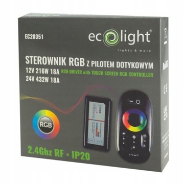КОМПЛЕКТ КОНТРОЛЛЕРА СВЕТОДИОДОВ RGB ЧЕРНЫЙ С ПУЛЬТОМ РАДИО ДЛЯ RGB ЛЕНТ 216Вт 12В/24В