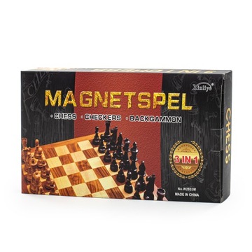SZACHY DREWNIANE MAGNETYCZNE KLASYCZNE DUŻE WARCABY BACKGAMMON GRA 3W1