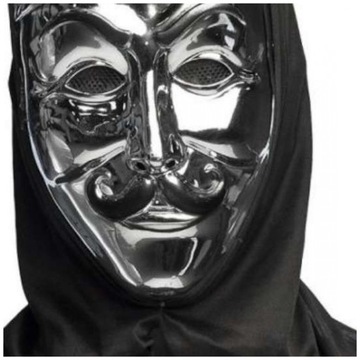 Maska srebrna z kapturem ANONYMOUS strój kostium HALLOWEEN karnawał V