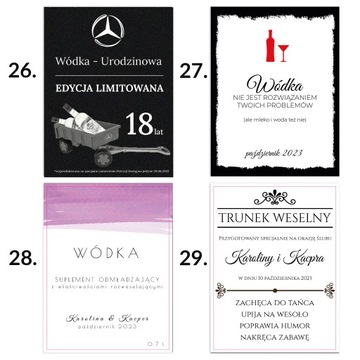 Etykiety na wódkę Weselną SWÓJ NAPIS śmieszne x10