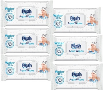 6x AQUAWIPES Nawilżane Chusteczki Dzieci Aqua Wipes Mokre 99% Wody 360szt