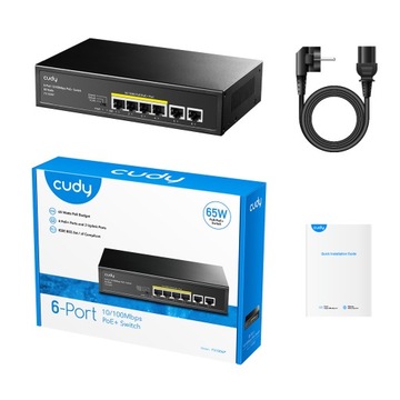 Коммутатор 4x PoE (65 Вт) для камер PoE 2x восходящий канал 10/100 Мбит/с CUDY SF1006P