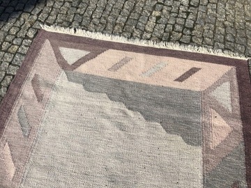 RĘCZNY DYWAN KILIM ART DECO Z WEŁNY 205x140 cm