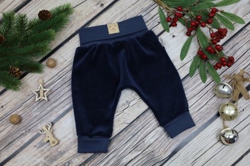 CIEPŁE PÓŁŚPIOCHY WELUROWE BEZ STÓP SPODNIE BAGGY Z WELURU 68 NAVY BLUE