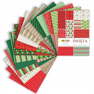 BLOK A4 Z MOTYWAMI ŚWIĄTECZNYMI 80G/M2 15 ARKUSZY 30 MOTYWÓW HAPPY COLOR
