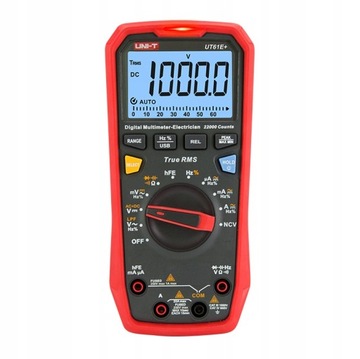 Мультиметр AC/DC UT61E NCV hFe, 20 А — USB — схема