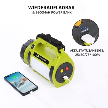Lampa Latarka Kempingowa LED 1000Lumens USB PowerB