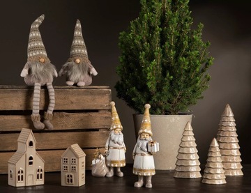 LAMPION ŚWIĄTECZNY KOŚCIÓŁ LED ceramiczny beżowy wys. 18cm