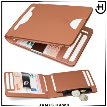 James Hawk Smart Wallet Мужской кожаный кошелек, тонкий, 1,5 см, светло-коричневый