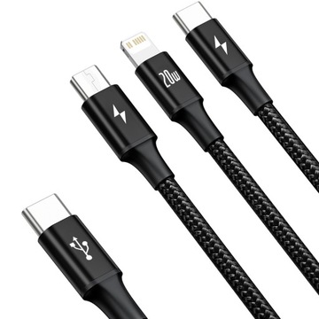 BASEUS KABEL PRZEWÓD 3w1 USB-C MICRO USB LIGHTNING PD POWER DELIVERY 20W