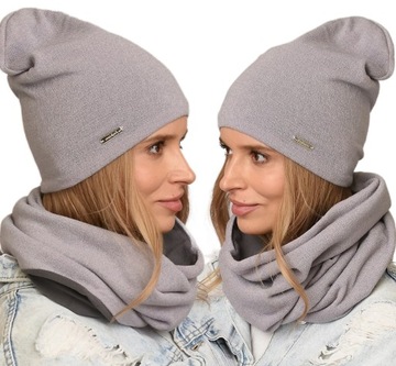 Komplet CZAPKA z Kominem polar KOLORY Modny zestaw damski, młodzieżowy K4
