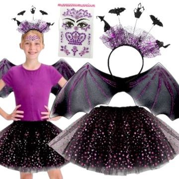 Strój TUTU NIETOPERZ PAJĘCZARKA Skrzydła HALLOWEEN + Akcesoria