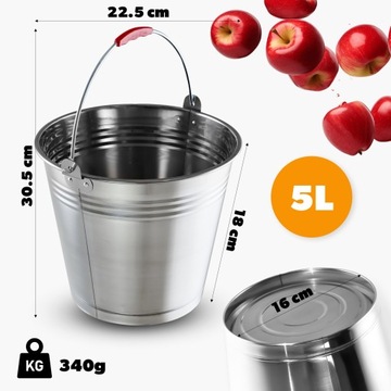 ВЕДРО ИЗ НЕРЖАВЕЮЩЕЙ СТАЛИ С МЕТАЛЛИЧЕСКОЙ РУЧКОЙ ОБЪЕМОМ 5 Л.