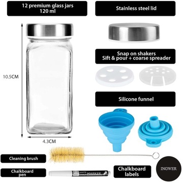 Słoiczki na przyprawy 120ml 12 sztuk + naklejki