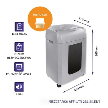 QOLTEC Niszczarka AFFILATI 23L Silent | Micro cut